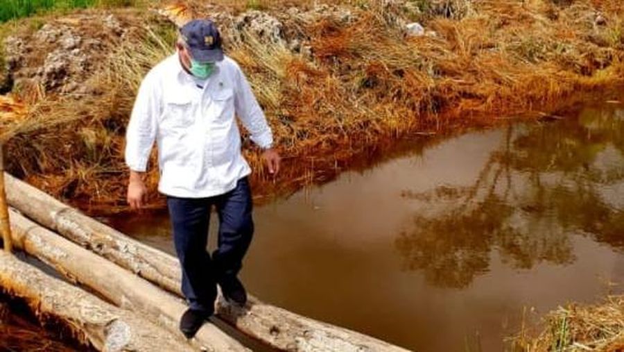 Menteri Basuki Tinjau Rehabilitasi Jaringan Irigasi Lahan Potensial Lumbung Pangan Baru di Kalimantan Tengah. (Dokumentasi PUPR)