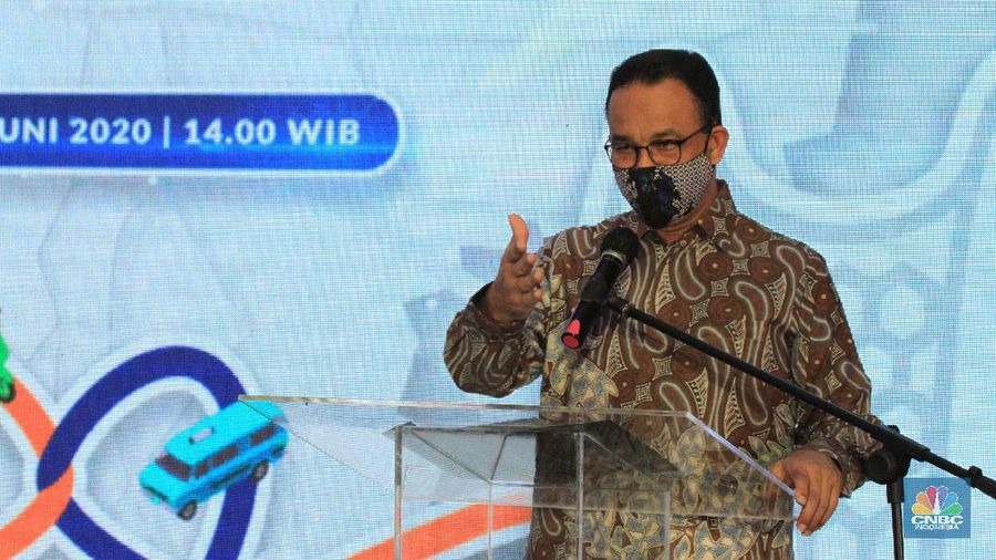 Gubernur DKI Jakarta Anies Baswedan. saat peresmian staisun terpadu Tanah Abang, Rabu (17/6/2020) (CNBC Indonesia/ Tri Susilo)