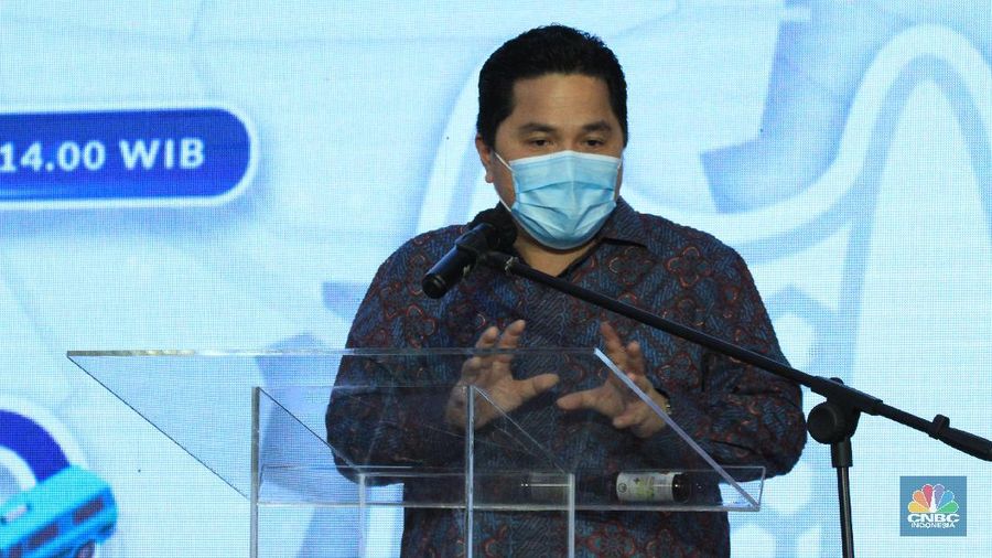 Menteri BUMN Erick Thohir saat peresmian staisun terpadu Tanah Abang, Rabu (17/6/2020) (CNBC Indonesia/ Tri Susilo)