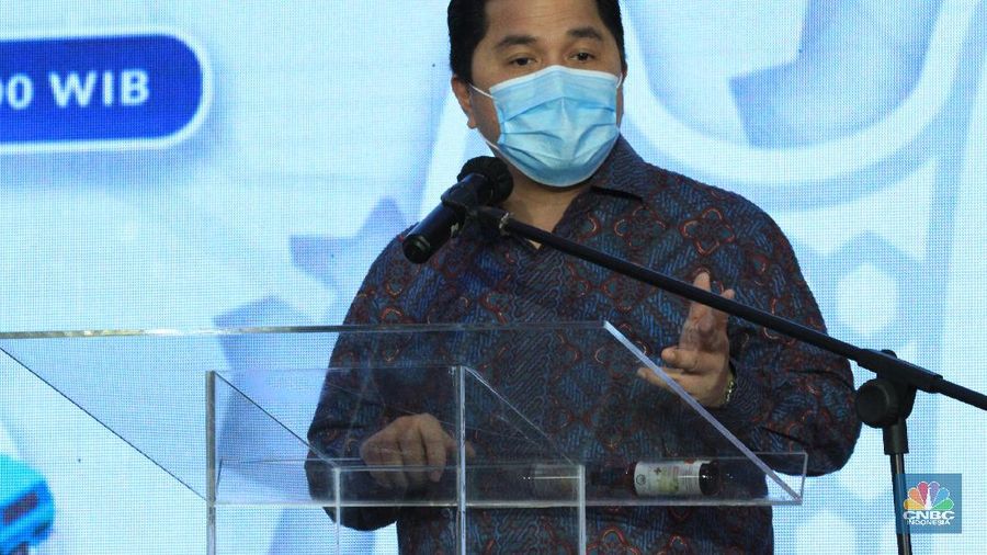 Menteri BUMN Erick Thohir saat peresmian staisun terpadu Tanah Abang, Rabu (17/6/2020) (CNBC Indonesia/ Tri Susilo)