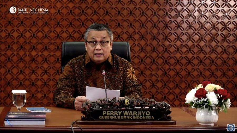 Gubernur Bank Indonesia Perry Warjiyo mengumumkan hasil rapat dewan gubernur (Tangkapan Layar Youtube Bank Indonesia)