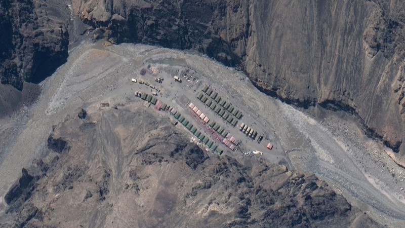 This June 22, 2020, satellite image provided by Maxar Technologies shows the Line of Actual Control (LAC), the border between India and China. Chinese and Indian military commanders agreed to disengage their forces in the disputed area of the Himalayas following a clash that left at least 20 soldiers dead, both countries said. The commanders reached the agreement Monday, June 22, 2020 in their first meeting since the June 15 confrontation, the countries said. (Maxar Technologies via AP)