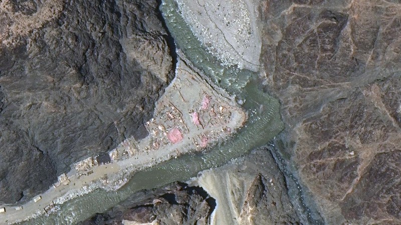 This June 22, 2020, satellite image provided by Maxar Technologies shows the Line of Actual Control (LAC), the border between India and China. Chinese and Indian military commanders agreed to disengage their forces in the disputed area of the Himalayas following a clash that left at least 20 soldiers dead, both countries said. The commanders reached the agreement Monday, June 22, 2020 in their first meeting since the June 15 confrontation, the countries said. (Maxar Technologies via AP)