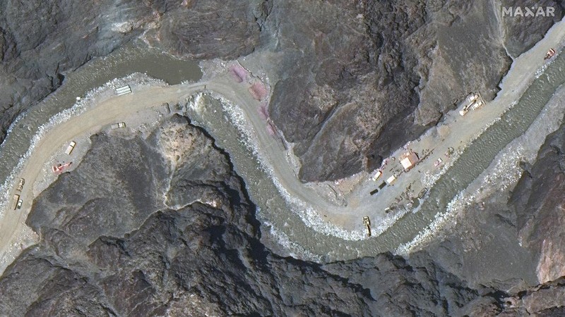 This June 22, 2020, satellite image provided by Maxar Technologies shows the Line of Actual Control (LAC), the border between India and China. Chinese and Indian military commanders agreed to disengage their forces in the disputed area of the Himalayas following a clash that left at least 20 soldiers dead, both countries said. The commanders reached the agreement Monday, June 22, 2020 in their first meeting since the June 15 confrontation, the countries said. (Maxar Technologies via AP)