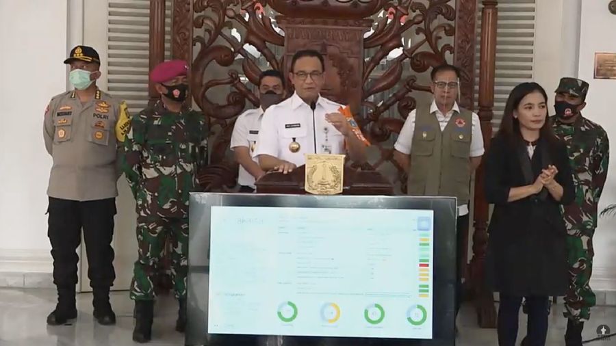 Konferensi Pers Gubernur DKI Anies Baswedan tentang Perkembangan PSBB Transisi, 1 Juli 2020.