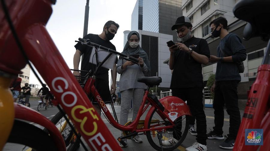 Layanan Bike Sharing berbasis aplikasi untuk masyarakat perkotaan. CNBC Indonesia/Tri Susilo