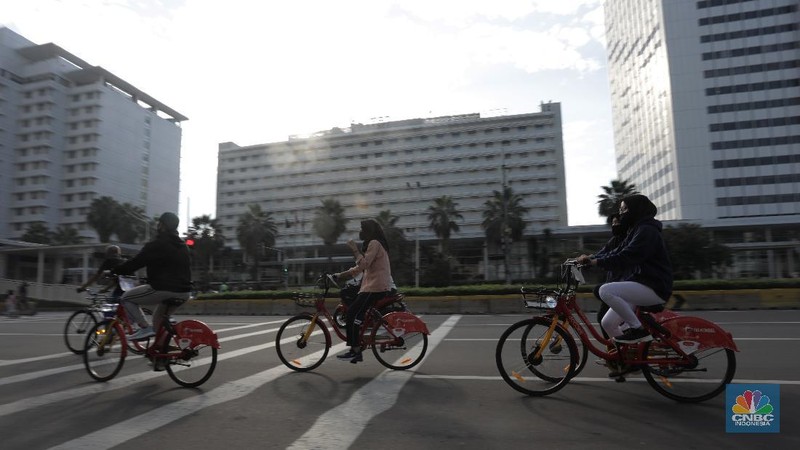 Layanan Bike Sharing berbasis aplikasi untuk masyarakat perkotaan. CNBC Indonesia/Tri Susilo