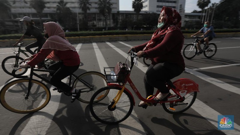 Layanan Bike Sharing berbasis aplikasi untuk masyarakat perkotaan. CNBC Indonesia/Tri Susilo