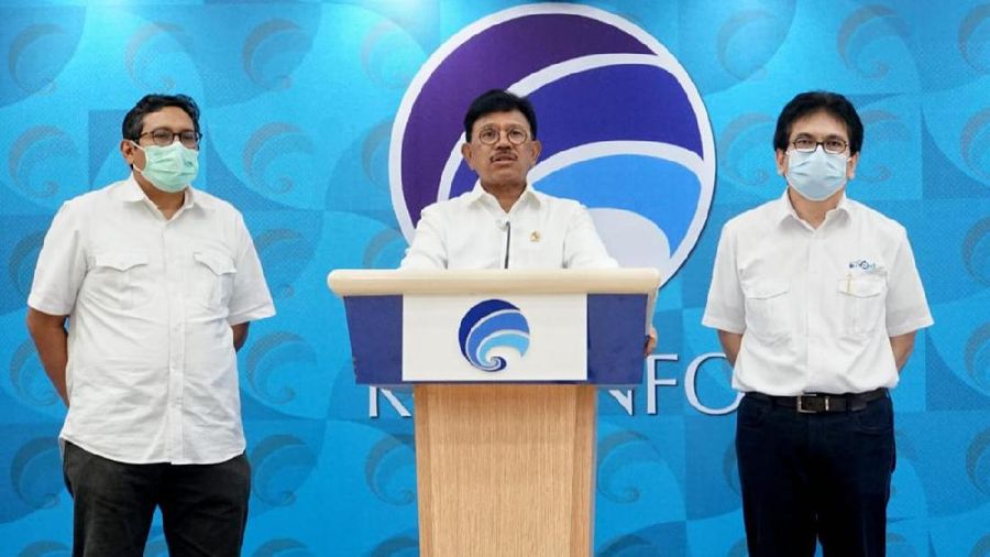 Menteri Kominfo Johnny G. Plate dalam konferensi pers virtual dari Ruang Serbaguna Kementerian Kominfo, Jakarta, Senin (06/07/2020). - (Indra Kusuma)
