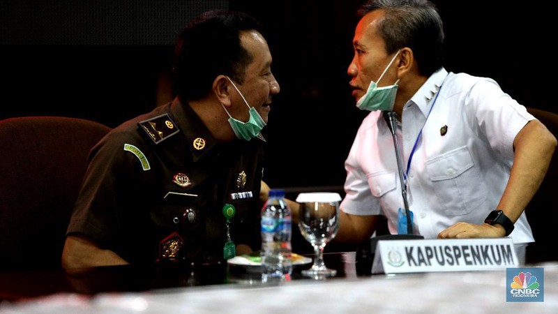 Barang Bukti Pengembalian Kerugian Keuangan Negara dari Manajer Investasi PT. Sinarmas Asset Management di Kejaksaan Agung RI, Jakarta, Selasa (7/7). (CNBC Indonesia/ Muhammad Sabki)