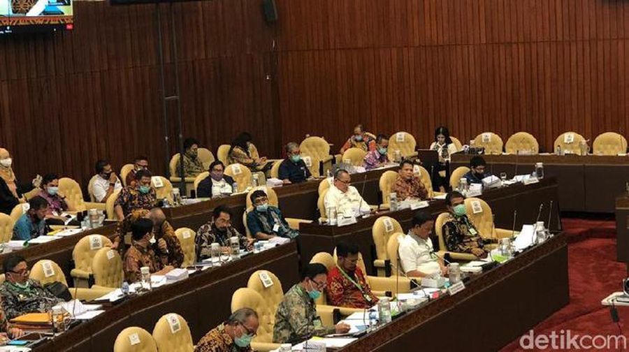 Kementan rapat di DPR pakai kalung 'antivirus' (detikcom/Vadhia Lidyana)