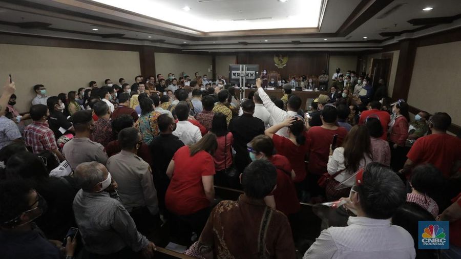 Suasana sidang lanjutan Penundaan Kewajiban Pembayaran Utang (PKPU) oleh Koperasi Simpan Pinjam (KSP) Indosurya di Pengadilan Negeri Jakarta Pusat, Rabu (8/7/2020). (CNBC Indonesia/ Tri Susilo)