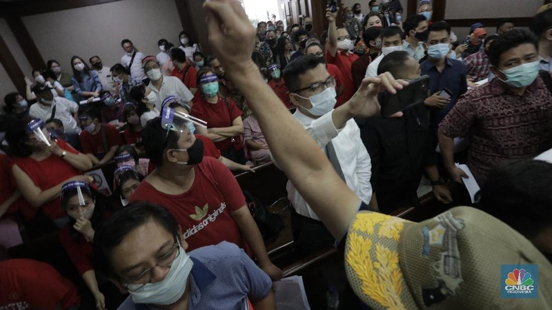 Suasana sidang lanjutan Penundaan Kewajiban Pembayaran Utang (PKPU) oleh Koperasi Simpan Pinjam (KSP) Indosurya di Pengadilan Negeri Jakarta Pusat, Rabu (8/7/2020). (CNBC Indonesia/ Tri Susilo)