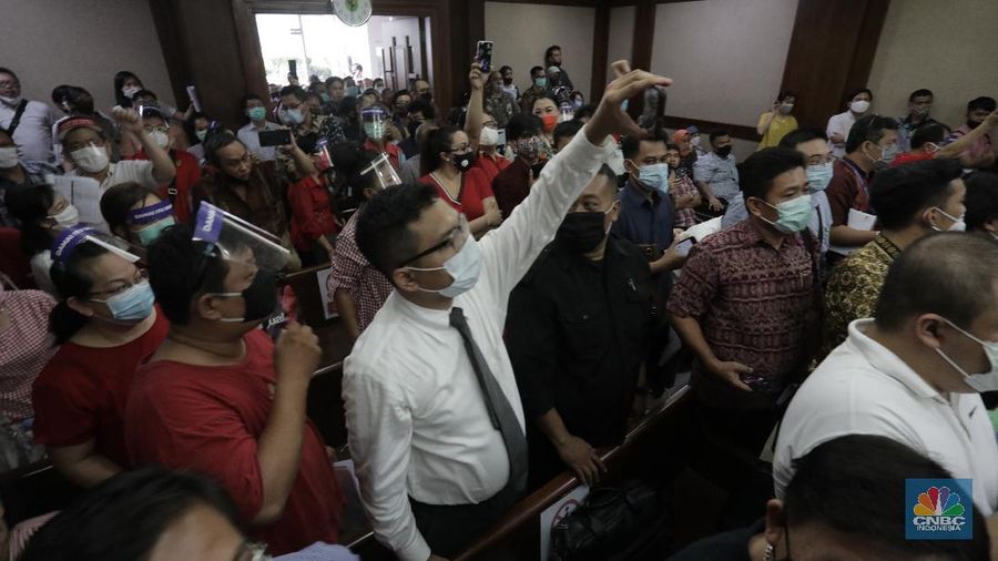 Suasana sidang lanjutan Penundaan Kewajiban Pembayaran Utang (PKPU) oleh Koperasi Simpan Pinjam (KSP) Indosurya di Pengadilan Negeri Jakarta Pusat, Rabu (8/7/2020). (CNBC Indonesia/ Tri Susilo)