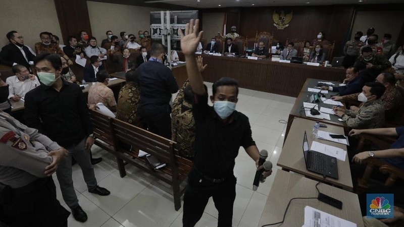Suasana sidang lanjutan Penundaan Kewajiban Pembayaran Utang (PKPU) oleh Koperasi Simpan Pinjam (KSP) Indosurya di Pengadilan Negeri Jakarta Pusat, Rabu (8/7/2020). (CNBC Indonesia/ Tri Susilo)