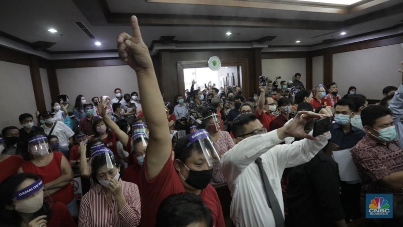 Suasana sidang lanjutan Penundaan Kewajiban Pembayaran Utang (PKPU) oleh Koperasi Simpan Pinjam (KSP) Indosurya di Pengadilan Negeri Jakarta Pusat, Rabu (8/7/2020). (CNBC Indonesia/ Tri Susilo)