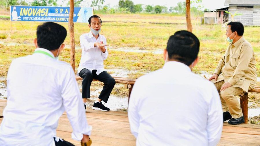 Presiden Joko Widodo beserta rombongan meninjau lokasi pengembangan food estate atau lumbung pangan nasional dalam kunjungan kerja ke Provinsi Kalimantan Tengah pada Kamis (9/7/20220). (Biro Pers Sekretariat Presiden/ Laily Rachev)