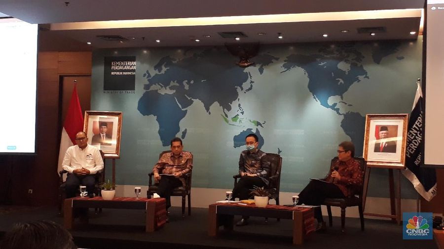 Konferensi Pers IA-CEPA di Kemendag (CNBC Indonesia/ Sandi Ferry)