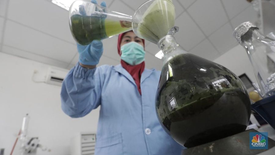 Uji Lab Kandidat Obat Herbal untuk Covid-19 di Lab Cara Pembuatan Obat Tradisonal Baik (CPOTB) Pusat Penelitian Kimia LIPI. (CNBC Indonesia/Tri Susilo)