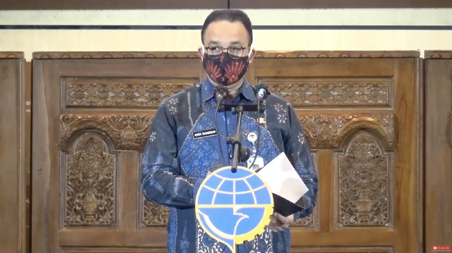 Anies Baswedan di acara penandatanganan perjanjian pemegang saham sistem integrasi pembayaran antar moda transportasi. Ist