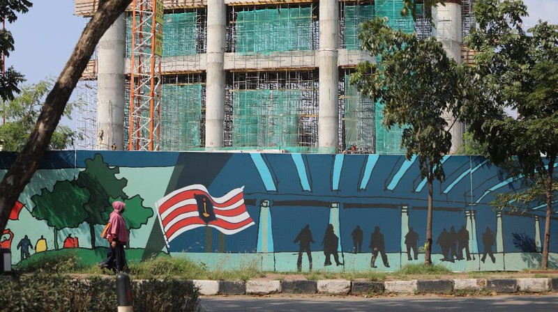 Pembangunan Stadion Jakarta International Stadium. (CNBC Indonesia/Andrean Kristianto)
