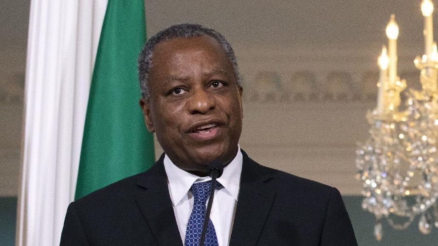 Nigeria's Minister of Foreign Affairs Geoffrey Onyeama, left, speaks next to Secretary of State Mike Pompeo, Tuesday, Feb. 4, 2020, at the State Department in Washington. (AP Photo/Jacquelyn Martin)