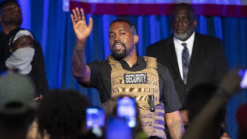 Kanye West makes his first presidential campaign appearance, Sunday, July 19, 2020 in North Charleston, S.C. Rapper Kanye West, in his first event since declaring himself a presidential candidate, delivered a lengthy monologue Sunday touching on topics from abortion and religion to international trade and licensing deals. Whether he's actually seeking the nation's highest office remains a question. (Lauren Petracca Ipetracca/The Post And Courier via AP)