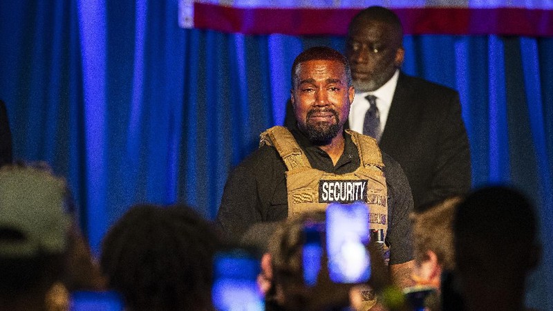 Kanye West makes his first presidential campaign appearance, Sunday, July 19, 2020 in North Charleston, S.C. Rapper Kanye West, in his first event since declaring himself a presidential candidate, delivered a lengthy monologue Sunday touching on topics from abortion and religion to international trade and licensing deals. Whether he's actually seeking the nation's highest office remains a question. (Lauren Petracca Ipetracca/The Post And Courier via AP)
