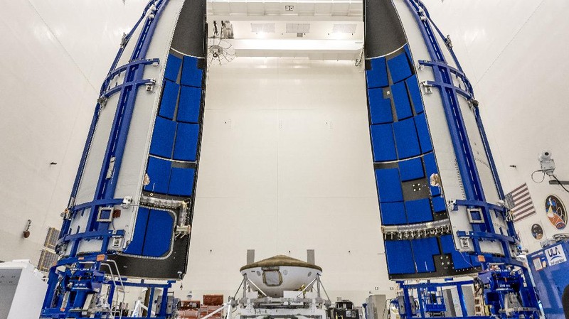 In this view from inside the Antonov 124 cargo aircraft, the United Launch Alliance booster for NASA’s Mars Perseverance rover is offloaded at the Skid Strip at Cape Canaveral Air Force Station (CCAFS) in Florida on May 19, 2020. The Mars Perseverance rover is scheduled to launch in mid-July atop a United Launch Alliance Atlas V 541 rocket from Pad 41 at CCAFS. The rover is part of NASA’s Mars Exploration Program, a long-term effort of robotic exploration of the Red Planet. The rover will search for habitable conditions in the ancient past and signs of past microbial life on Mars. The Launch Services Program at Kennedy is responsible for launch management.