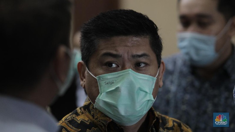 Sidang lanjutan kasus korupsi PT. Asuransi Jiwasraya (Persero)di Pengadilan Negeri, Jakarta Pusat, Senin (27/7/20). (CNBC Indonesia/Tri Susilo)