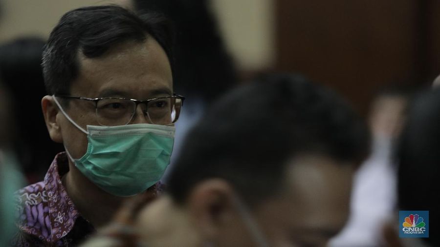 Sidang lanjutan kasus korupsi PT. Asuransi Jiwasraya (Persero)di Pengadilan Negeri, Jakarta Pusat, Senin (27/7/20). (CNBC Indonesia/Tri Susilo)