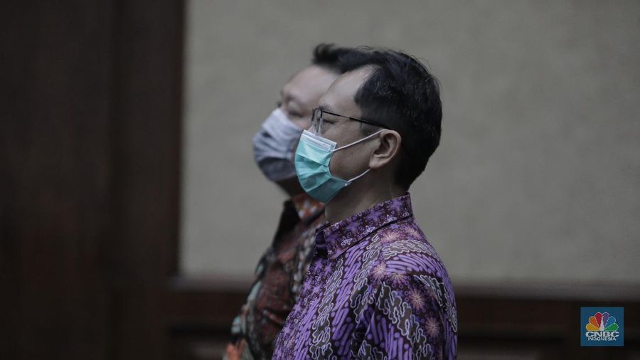Sidang lanjutan kasus korupsi PT. Asuransi Jiwasraya (Persero)di Pengadilan Negeri, Jakarta Pusat, Senin (27/7/20). (CNBC Indonesia/Tri Susilo)