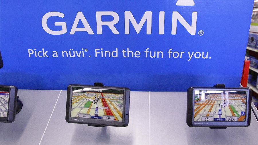 In this photo taken Monday, Aug. 24, 2009, Garmin GPS navigation devices are displayed at the Staples Office Supply store in Springfield, Ill., . (AP Photo/Seth Perlman)
