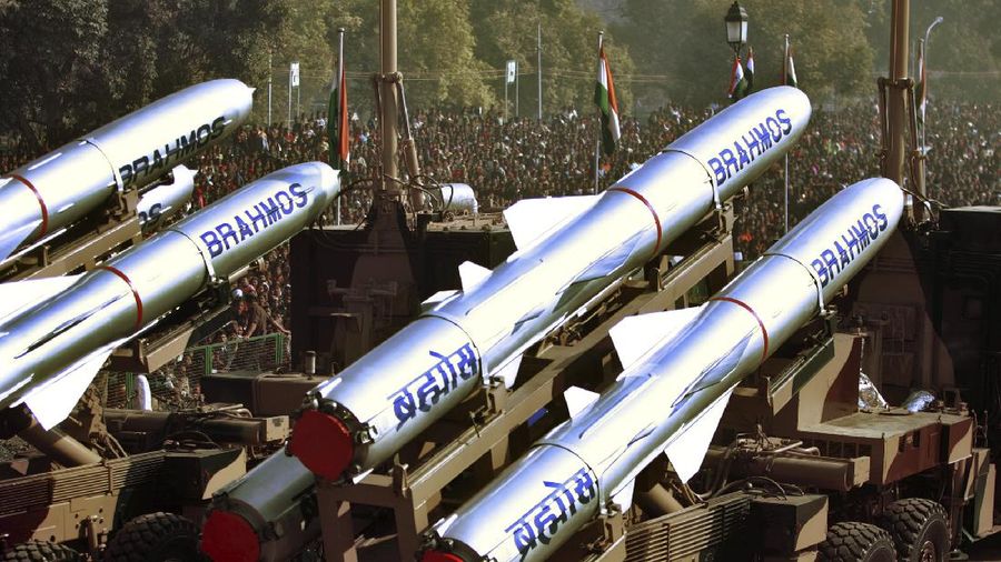 India's supersonic Brahmos cruise missiles pass during a full dress rehearsal of a Republic Day parade in New Delhi, India, Thursday, Jan. 23, 2003. The Brahmos missile will be displayed for the first time on the 55th Indian Republic Day on Jan. 26. The missile is being developed jointly by Russian and Indian scientists. Brahmos missile can hit underwater and overland targets located between 100 to 300 kilometers (60 to 180 miles) away and is expected to be inducted into the Indian Navy by 2004. (AP Photo/Ajit Kumar)