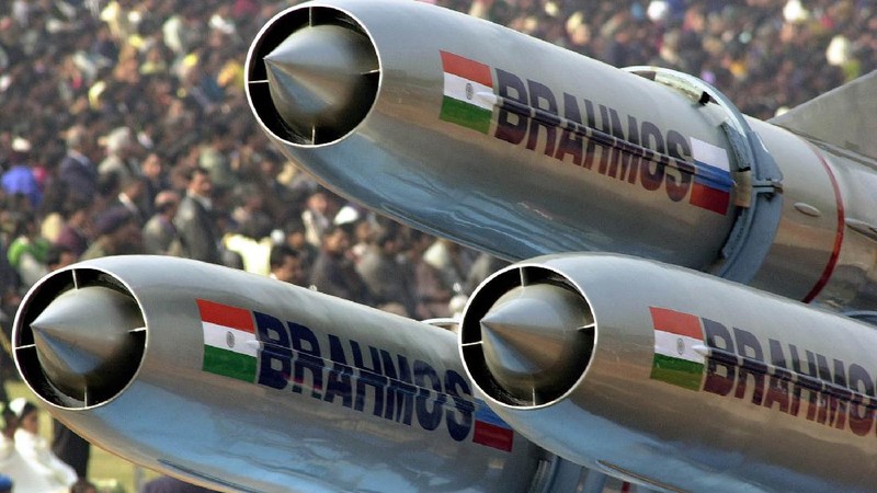 India's supersonic Brahmos cruise missiles pass during a full dress rehearsal of a Republic Day parade in New Delhi, India, Thursday, Jan. 23, 2003. The Brahmos missile will be displayed for the first time on the 55th Indian Republic Day on Jan. 26. The missile is being developed jointly by Russian and Indian scientists. Brahmos missile can hit underwater and overland targets located between 100 to 300 kilometers (60 to 180 miles) away and is expected to be inducted into the Indian Navy by 2004. (AP Photo/Ajit Kumar)