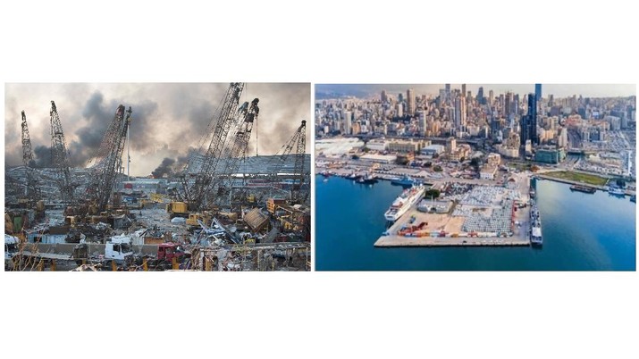 Sebelum dan sesudah ledakan di Libanon. (AP/Hassan Ammar)