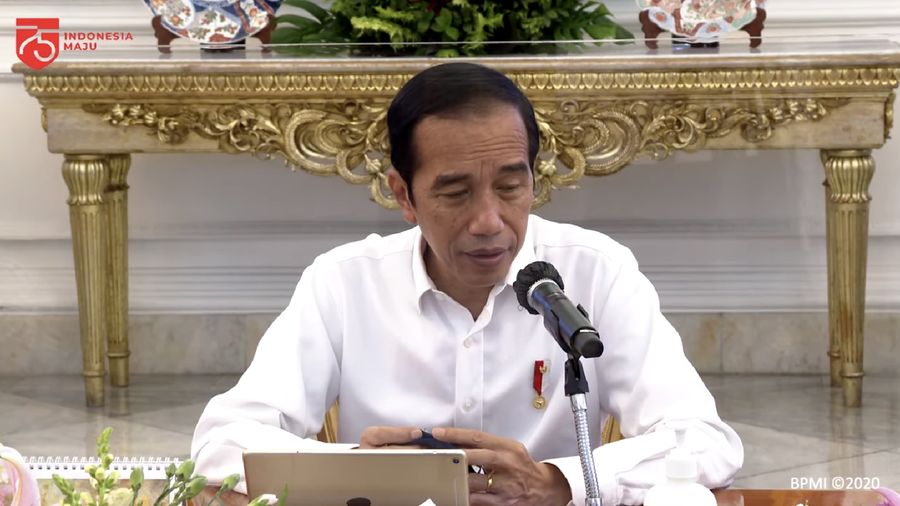 Presiden Jokowi pada Ratas Penggabungan BUMN Sektor Aviasi dan Pariwisata, 6 Agustus 2020. (Dok: Tangkapan layar Sekretariat Presiden)