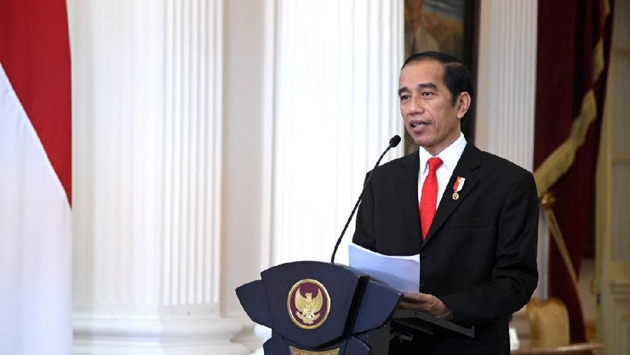 Presiden Joko Widodo memberikan sambutan dalam acara KLB Partai Gerindra, Sabtu (8/8/2020).
