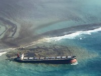 Penampakan 1.000 Ton Minyak Cemari Laut Mauritius