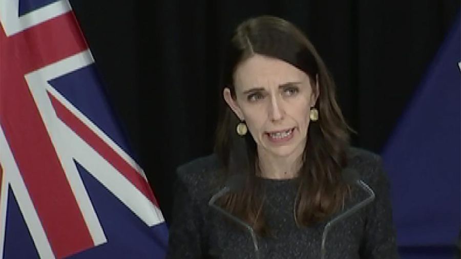 In this image from a video, New Zealand Prime Minister Jacinda Ardern speaks at a news conference in Wellington, New Zealand Tuesday, Aug. 11, 2020. Ardern said Tuesday that authorities have found four cases of the coronavirus in one Auckland household from an unknown source, the first reported cases of local transmission in the country in 102 days. (TVNZ via AP)