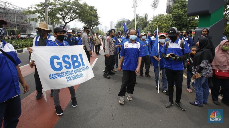 Demo Buruh di SIdang Tahunan MPR RI (CNBC Indonesia/Tri Susilo)