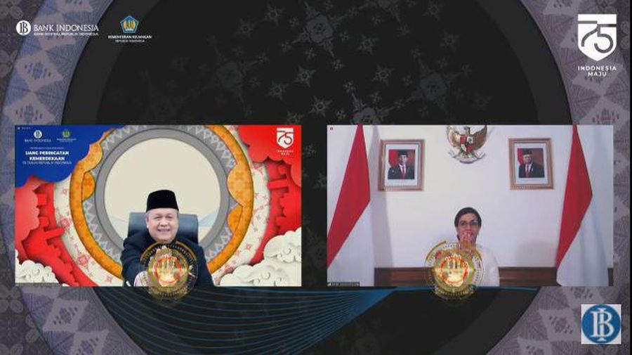 Gubernur BI Perry Warjiyo dan Menteri Keuanga Sri Mulyani di Peluncuran Uang Peringatan Kemerdekaan 75 Tahun RI (Tangkapan Layar Youtube Bank Indonesia)