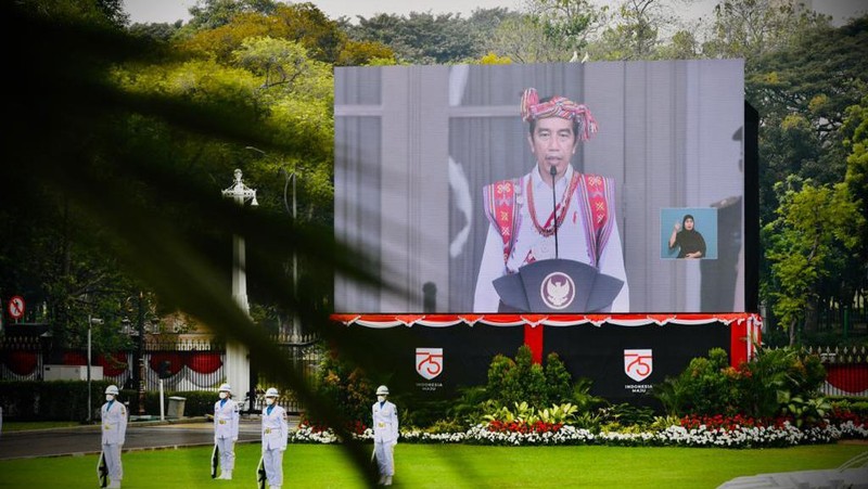Presiden RI Jokowi Menghadiri Upacara Kemerdekaan RI ke 75 di Istana Negara, Senin 17 Agustus 2020. (Laily Rachev - Biro Pers Sekretariat Presiden)