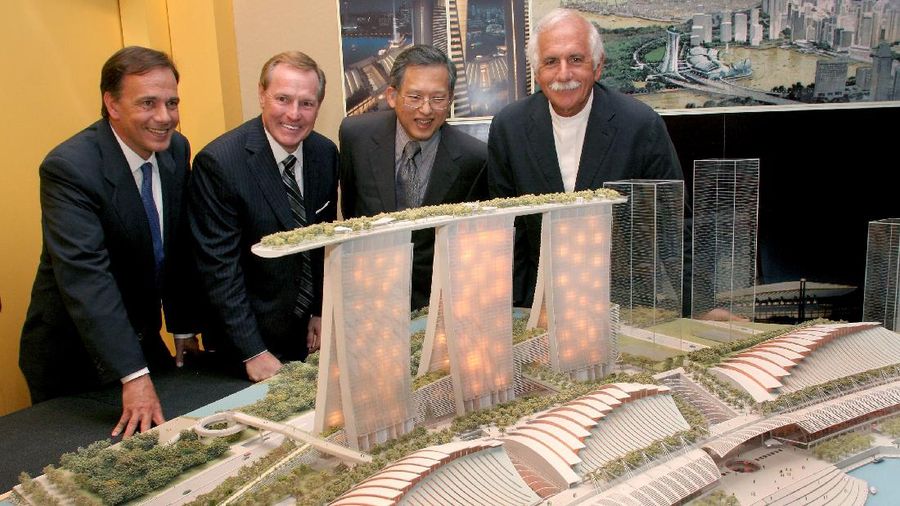 From left, Las Vegas Sands Corp. executive vice president Bradley H. Stone, President and chief operating officer William P. Weidner, City Developments Ltd. executive chairman Kwek Leng Beng, and architect of