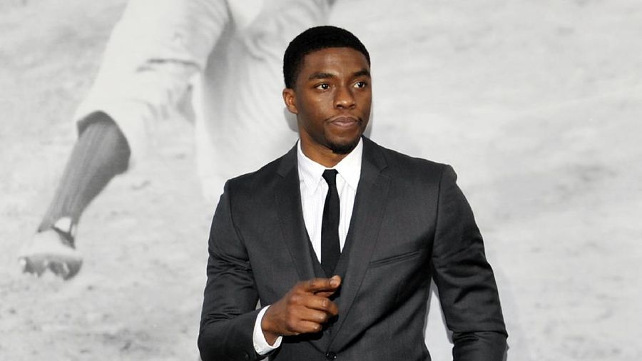 FILE - In this Tuesday, April 9, 2013 file photo, Chadwick Boseman, who plays baseball legend Jackie Robinson in 