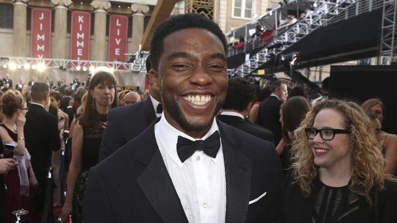 FILE - In this Tuesday, April 9, 2013 file photo, Chadwick Boseman, who plays baseball legend Jackie Robinson in 