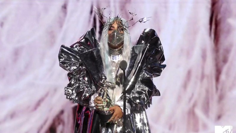 In this video grab issued Sunday, Aug. 30, 2020, by MTV, Lady Gaga accepts the award for artist of the year during the MTV Video Music Awards. (MTV via AP)
