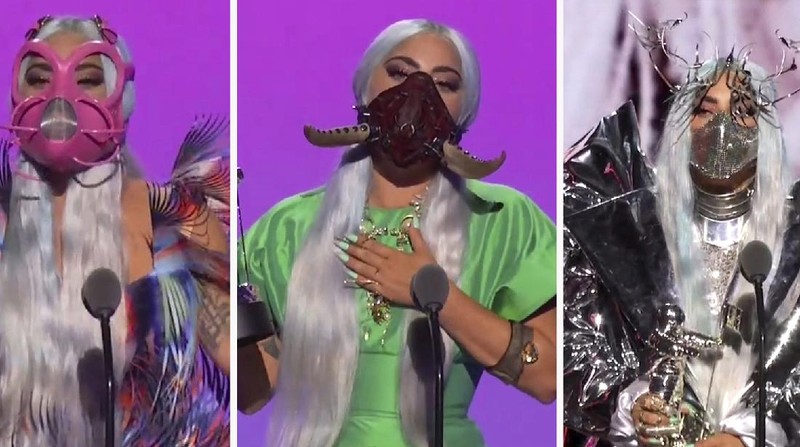 In this video grab issued Sunday, Aug. 30, 2020, by MTV, Lady Gaga accepts the award for artist of the year during the MTV Video Music Awards. (MTV via AP)