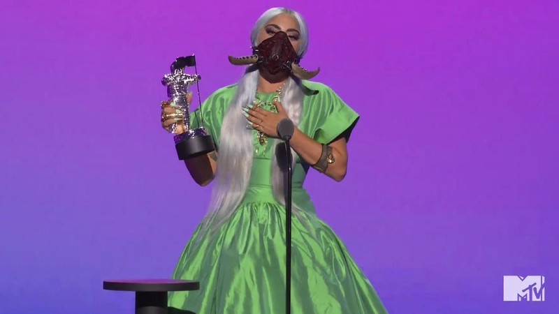 In this video grab issued Sunday, Aug. 30, 2020, by MTV, Lady Gaga accepts the award for artist of the year during the MTV Video Music Awards. (MTV via AP)