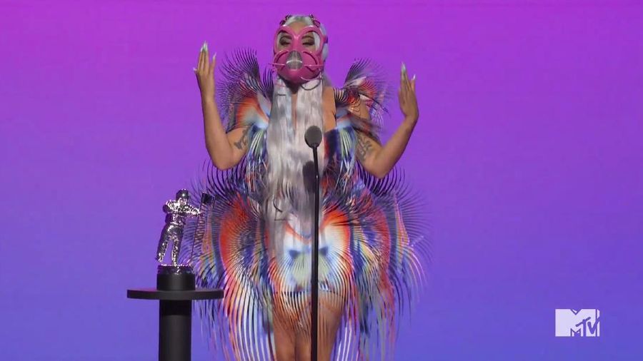 In this video grab issued Sunday, Aug. 30, 2020, by MTV, Lady Gaga accepts the award for artist of the year during the MTV Video Music Awards. (MTV via AP)